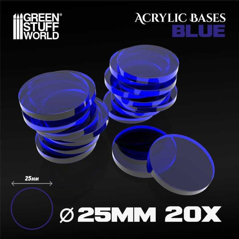 Green Stuff World: Acrylic Bases - Clear Blue Round (20pcs, 25mm)