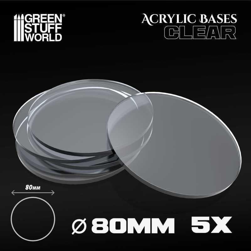 Green Stuff World: Acrylic Bases - Clear Round (5pcs, 80mm)