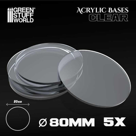 Green Stuff World: Acrylic Bases - Clear Round (5pcs, 80mm)