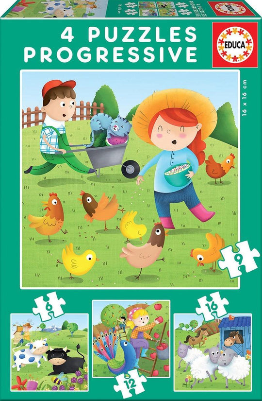 Educa: Farm Animals Progressive - Puzzles (6, 9, 12, 16pc Jigsaws)