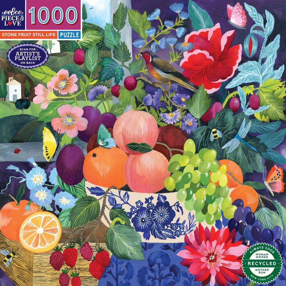 eeBoo: Stone Fruit Still Life - Square Puzzle (1000pc Jigsaw)