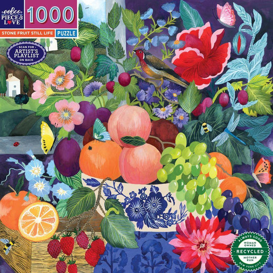 eeBoo: Stone Fruit Still Life - Square Puzzle (1000pc Jigsaw)