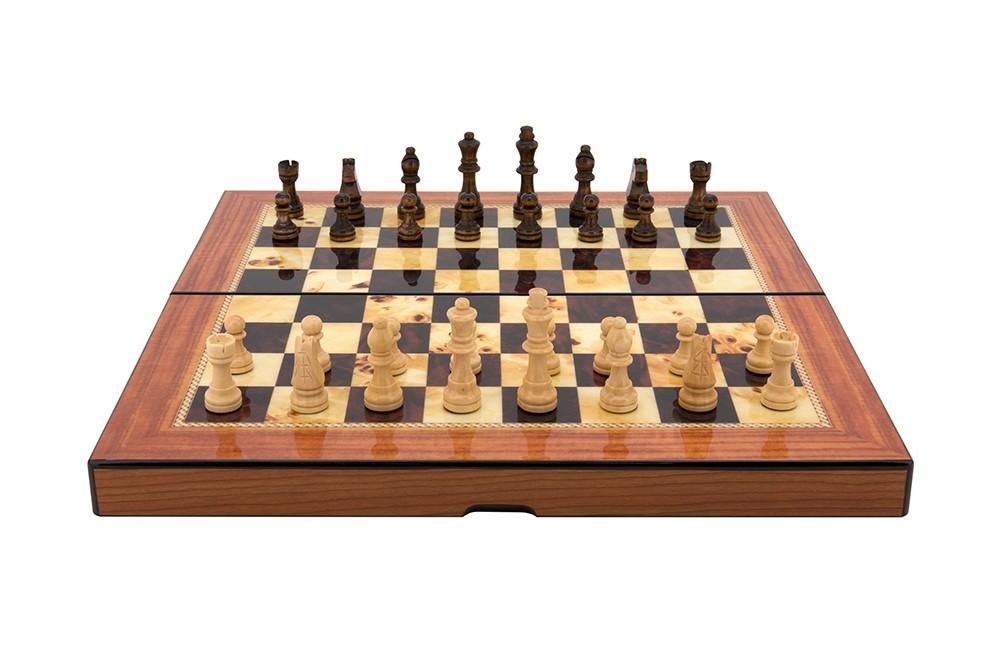 Dal Rossi Walnut Gloss Finish Folding Chess Set - 40cm