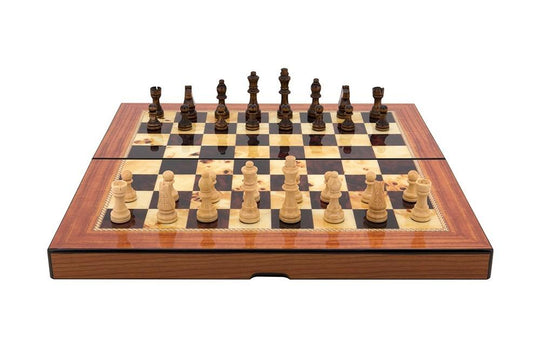 Dal Rossi Walnut Gloss Finish Folding Chess Set - 40cm
