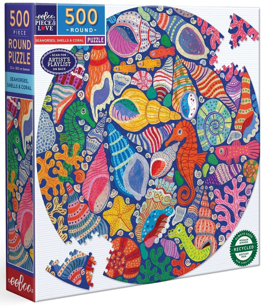 eeBoo: Seahorses, Shells & Coral 500 - Round Puzzle (500pc Jigsaw)