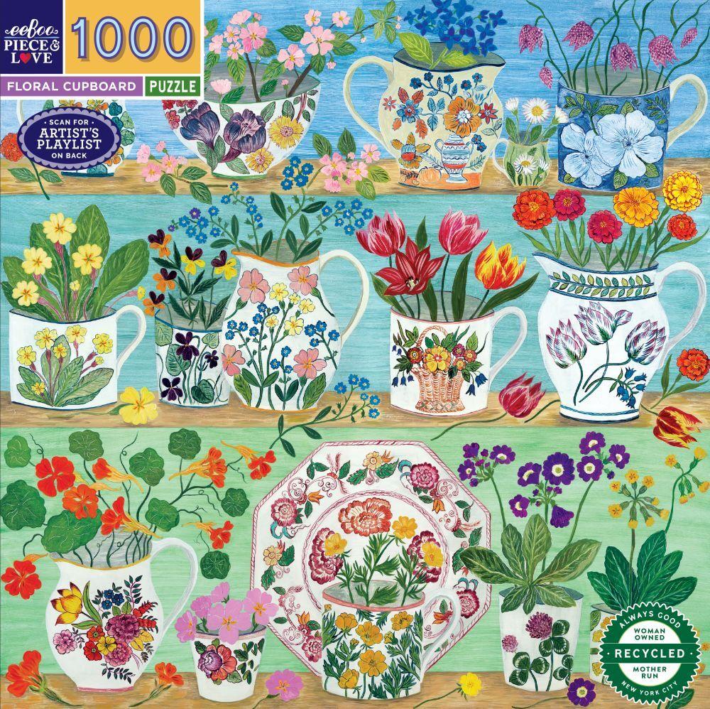 eeBoo: Floral Cupboard - Square Puzzle (1000pc Jigsaw)