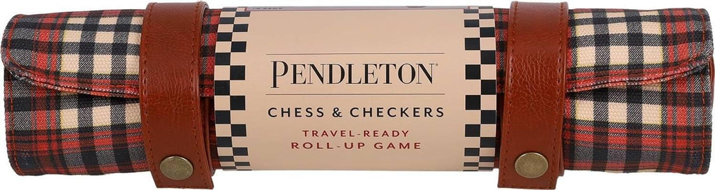 Pendleton: Red Black Check Pattern Chess & Checkers - Travel Ready Roll-Up Edition