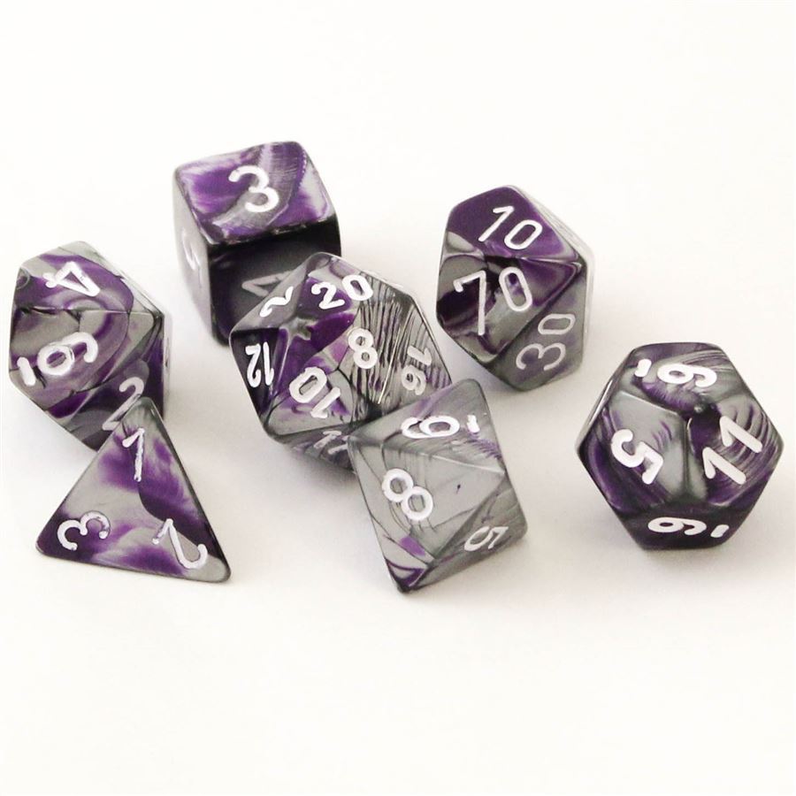 Chessex: Gemini Polyhedral Dice Set - Purple-Steel/White