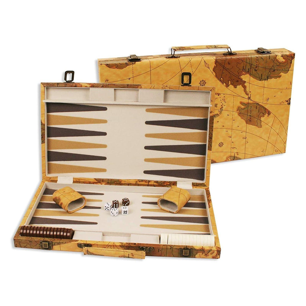 Backgammon 18" Case - Yellow World Map