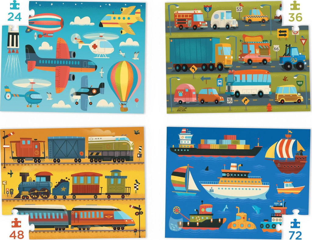 Crocodile Creek: Vehicles - 4-in-1 Puzzles (24pc,36pc,48pc,72pc Jigsaws)