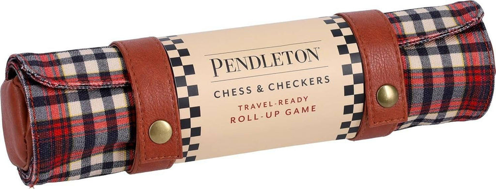 Pendleton: Red Black Check Pattern Chess & Checkers - Travel Ready Roll-Up Edition