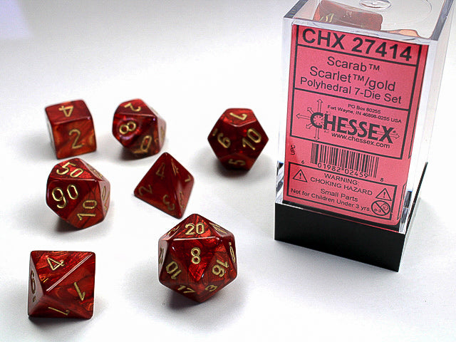 Chessex: Scarab Scarlet w/gold Signature Polyhedral 7-Die Set