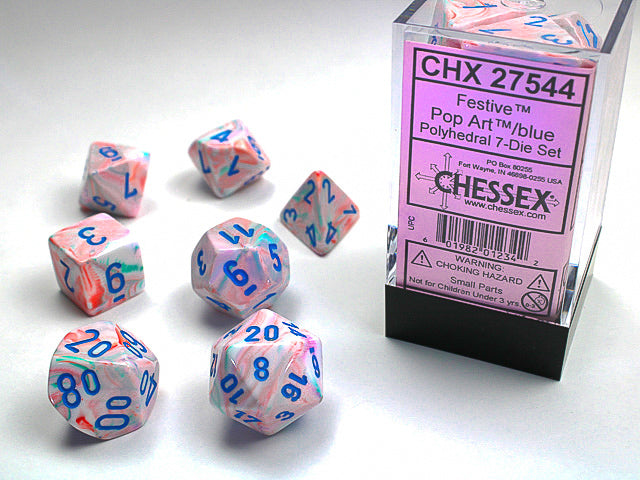 Chessex: Festive Pop Art w/blue Signature Polyhedral 7-Die Set