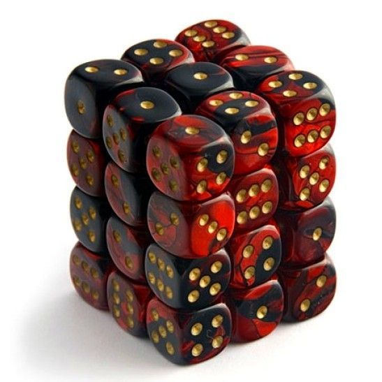 Chessex: Gemini 12mm d6 Black-Red/Gold Block