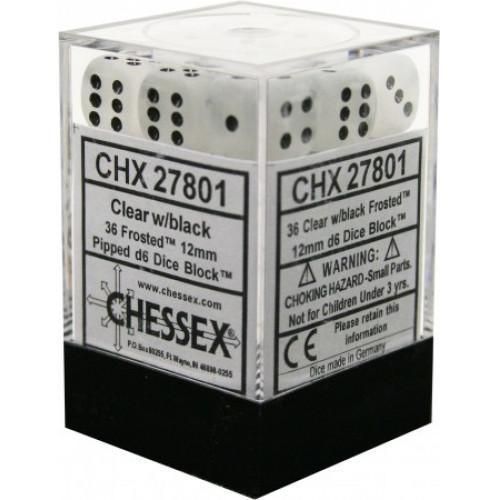 Chessex: Frosted 12mm D6 Block - Clear/Black