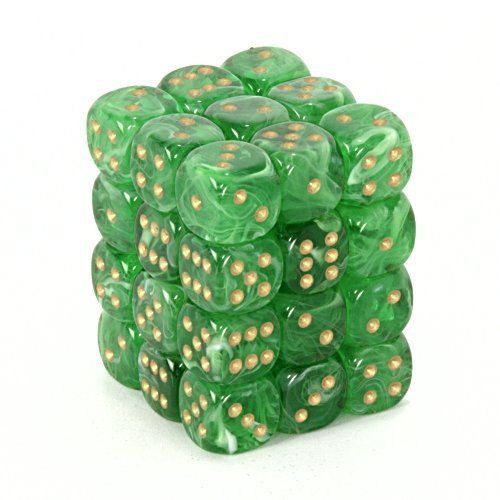 Chessex Vortex 12mm d6 Green/Gold Block