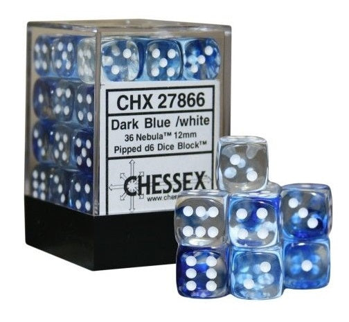 Chessex Nebula 12mm d6 Dark Blue/White Block