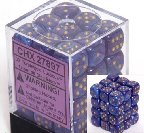 Chessex: Lustrous Purple/Gold 12mm d6 Block