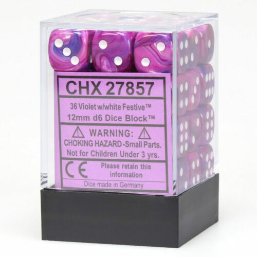 Chessex: Violet/White Festive 12mm d6 Block