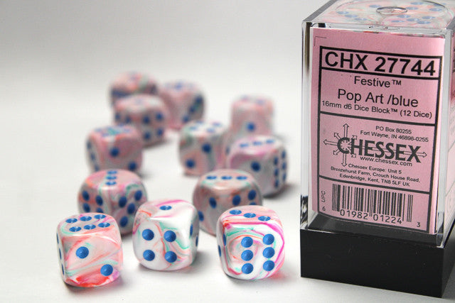 Chessex: Festive 16mm D6 Block - Pop Art/Blue