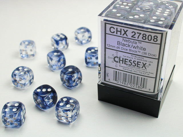 Chessex: Nebula 12mm D6 Block - Black/White