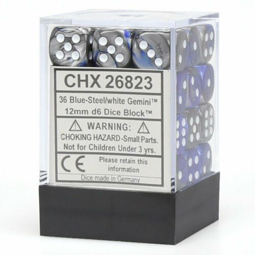 Chessex: Gemini 12mm D6 Block - Blue-Steel/White