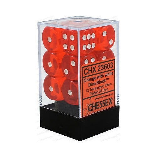Chessex: Translucent 16mm D6 Block - Orange/White