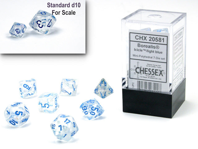 Chessex: Borealis Mini-Polyhedral Dice Set - Icicle/Light Blue Luminary