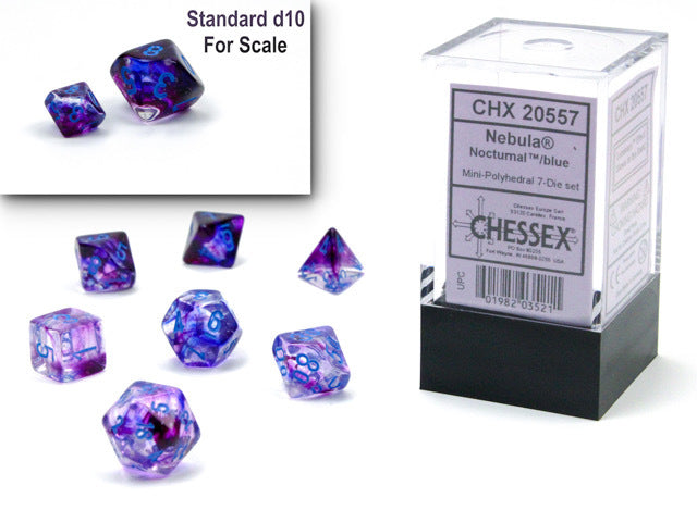 Chessex: Nebula Mini-Polyhedral Dice Set - Nocturnal/Blue Luminary