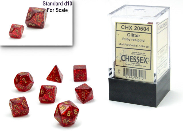 Chessex: Glitter Mini-Polyhedral Dice Set - Ruby/Gold