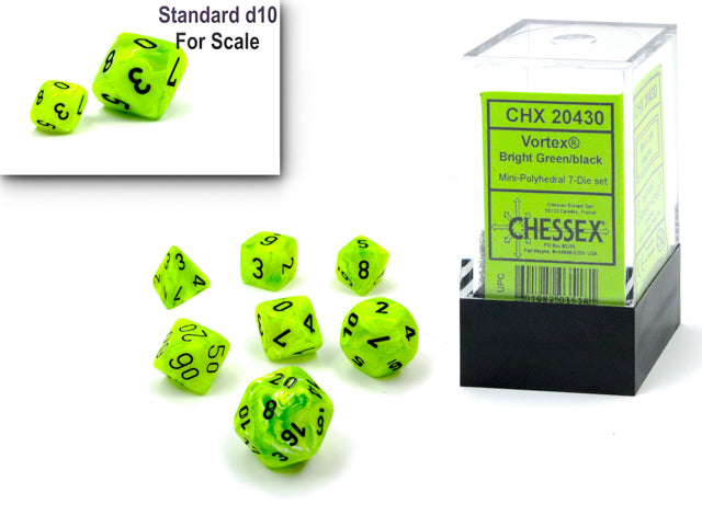 Chessex: Vortex Mini-Polyhedral Dice Set - Bright Green/Black