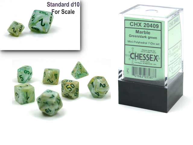 Chessex: Marble Mini-Polyhedral Dice Set - Green/Dark Green