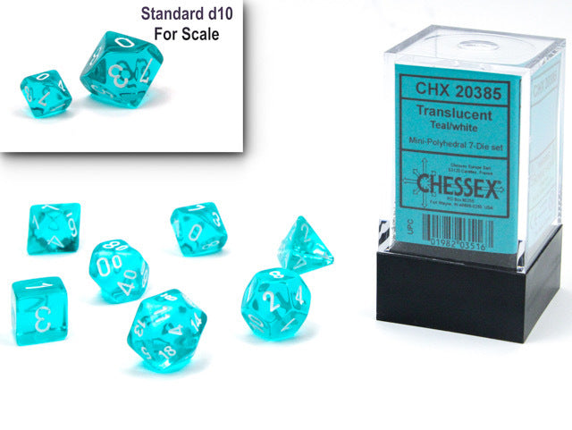 Chessex: Translucent Mini-Polyhedral Dice Set - Teal/White