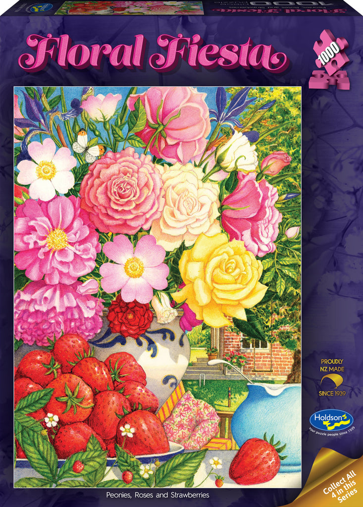 Floral Fiesta: Peonies & Strawberries (1000pc Jigsaw)