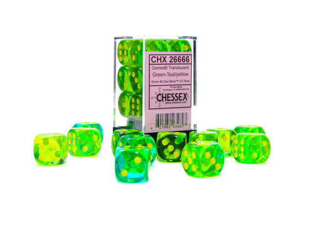 Chessex: Gemini Translucent - 16mm D6 Dice Block (12 dice)