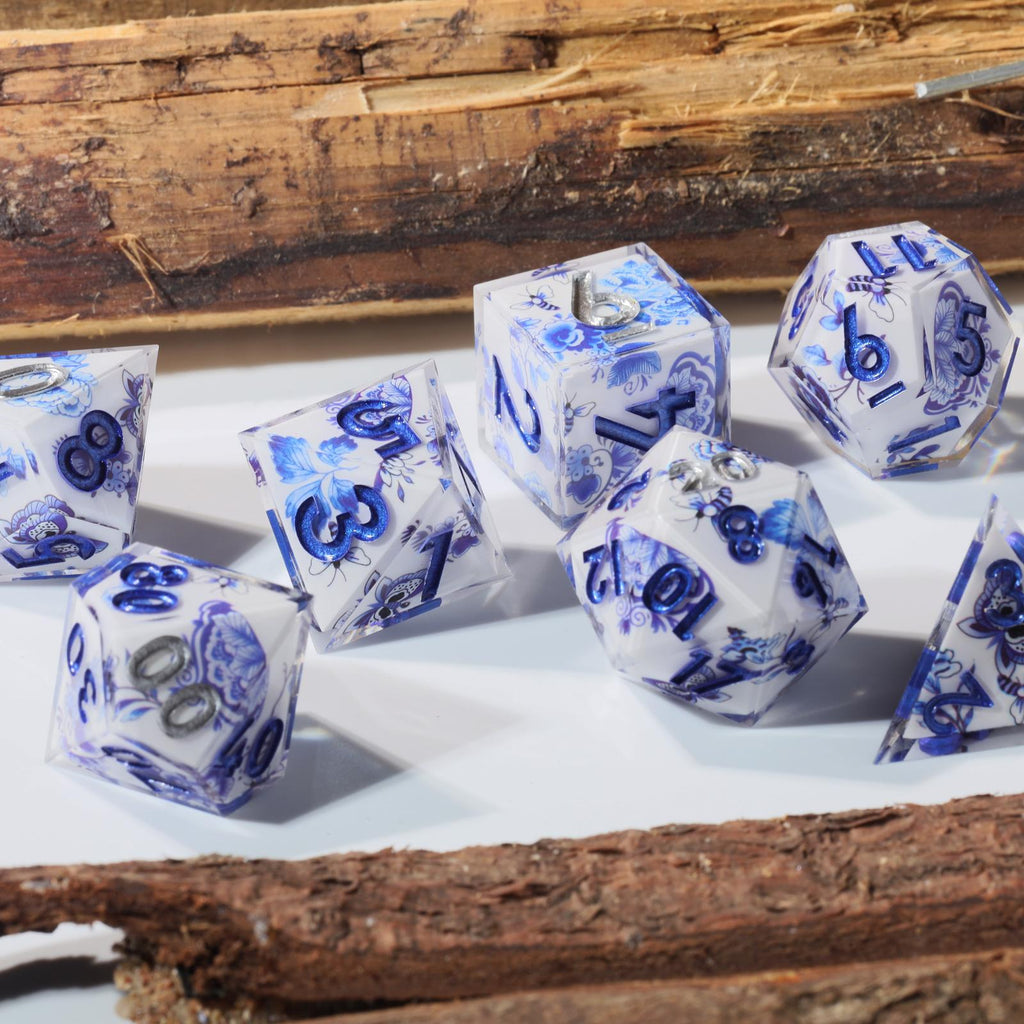 Dudley's Gallery - Porcelain Beauty Sharp Edge Resin Dice Set