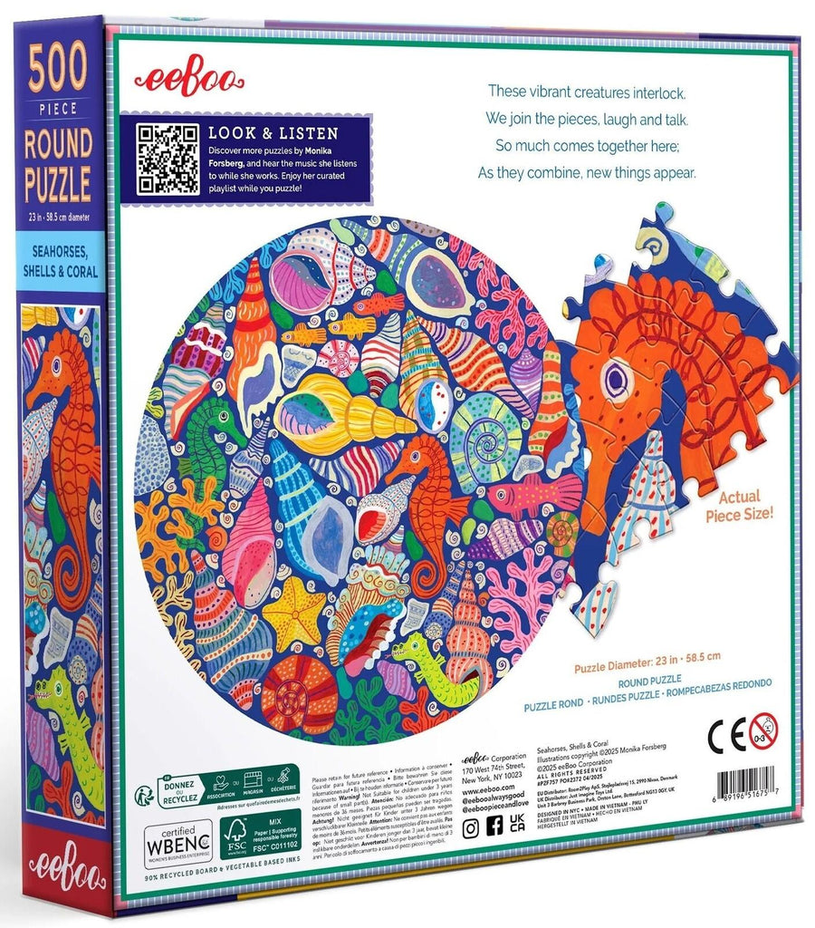 eeBoo: Seahorses, Shells & Coral 500 - Round Puzzle (500pc Jigsaw)