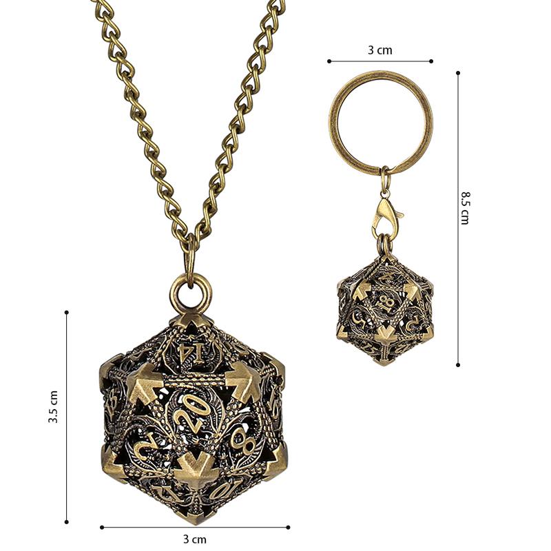 TBG: Mini Metal Dice Set with Hollow D20 Necklace Case - Antique Gold