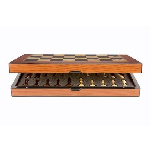 Dal Rossi Walnut Gloss Finish Folding Chess Set - 40cm
