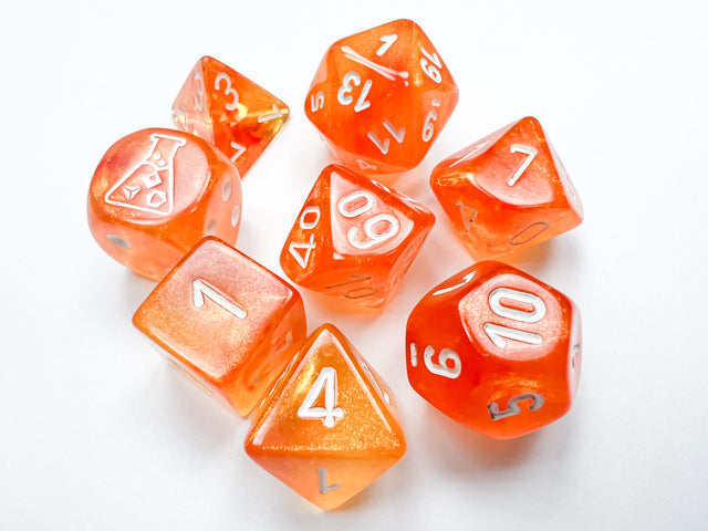 Chessex: Borealis Polyhedral Blood Orange/White Luminary 7-Die Set
