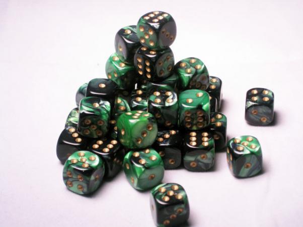 Chessex: Gemini 4: Black Green/Gold 36 Dice Set