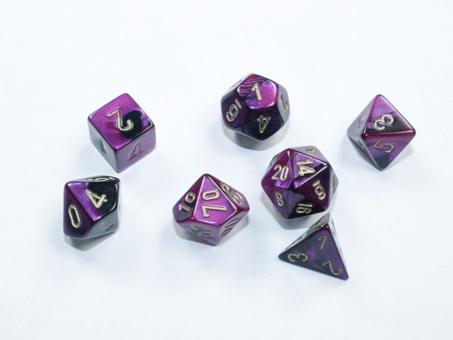 Chessex: Gemini Mini-Polyhedral Black-Purple/Gold 7-Die Set