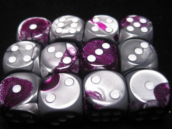 Chessex: Purple-Steel/White Gemini 12 Dice Set