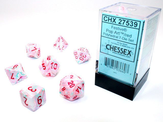 Chessex: Festive Polyhedral Pop Art/Red 7-Die Set