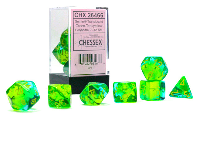 Chessex: Gemini Polyhedral Translucent Green-Teal/Yellow 7-Die Set