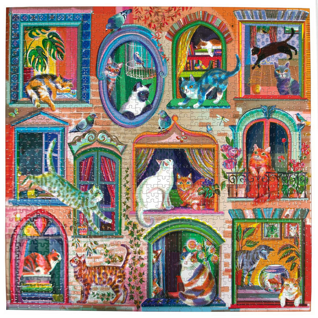 eeBoo: 1,000-Piece Jigsaw Puzzle - Piece & Love: Cats In Window (1000pc)