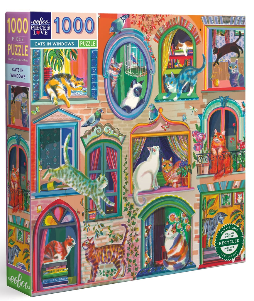 eeBoo: 1,000-Piece Jigsaw Puzzle - Piece & Love: Cats In Window (1000pc)