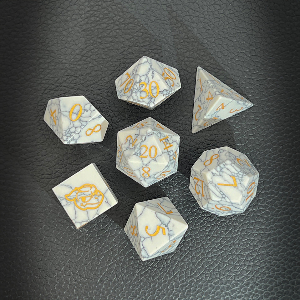 Dudley's Hoard - Transmuted White Turquoise Stone Dice Set