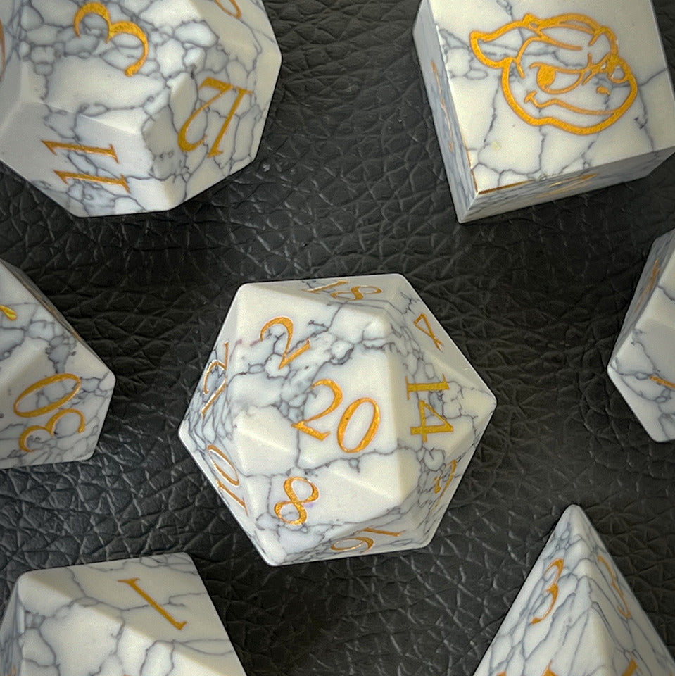 Dudley's Hoard - Transmuted White Turquoise Stone Dice Set