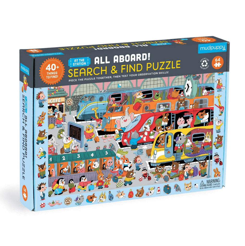 Mudpuppy: All Aboard! Train Station - Search & Find Puzzle (64pc Jigsaw)